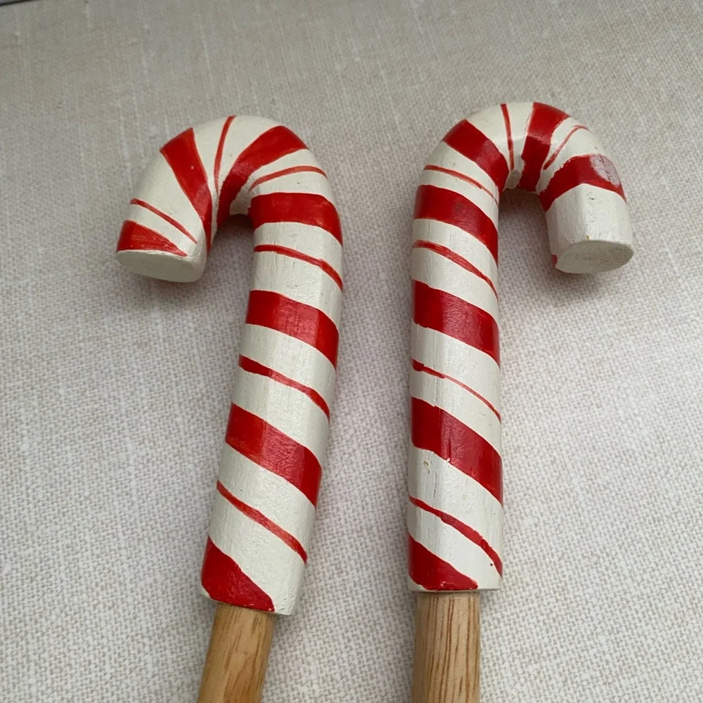 Vintage Christmas Wooden Salad Servers spoons with‎ Candy Cane Handles